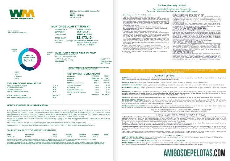 Extrato de empréstimo hipotecário do USA Waste Management Bank em formatos Word e PDF, 4 páginas 1 2 amostra